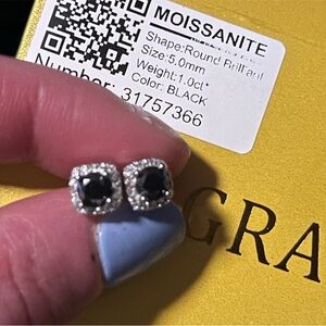1ct Moissanite Black Stud white gold coated Earrings